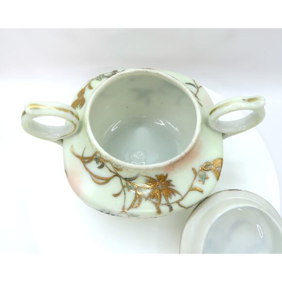 Vintage Nippon Style Moriage Creamer & Sugar Bowl Set Hand Painted Gold Floral - Picture 14 of 16